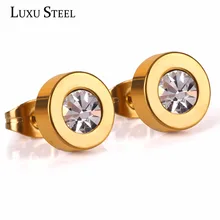 Роскошные стальные Женские аксессуары, круглые серьги-гвоздики из кубического циркония, ювелирные изделия из нержавеющей стали для женщин/девушек