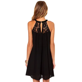

2019 Brand New Round neck halter sleeveless lace stitching loose chiffon skirt in hot sales