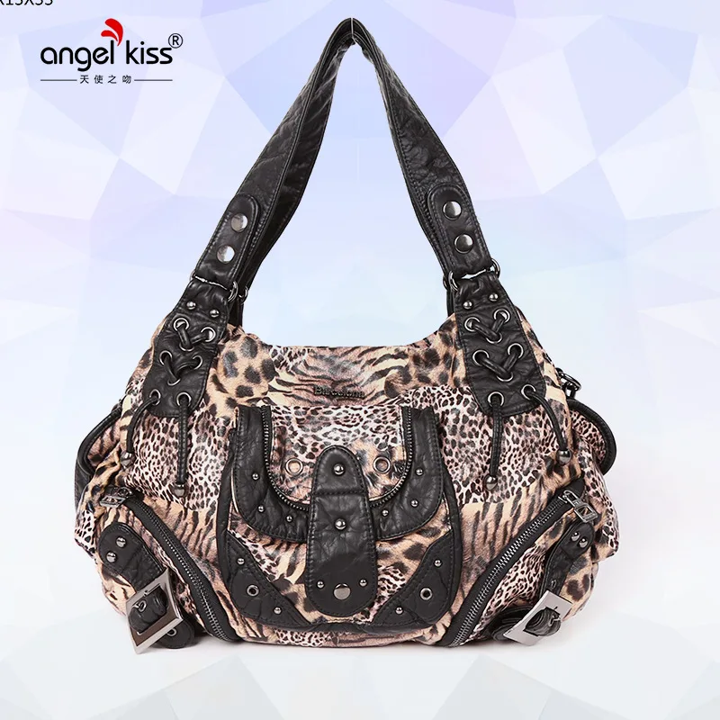 

Angel Kiss Fashion New Wave Cool Portable Handbag Female Popular Single Shoulder Bag Pattern Woman Bag Leopard PU Messenger Bag