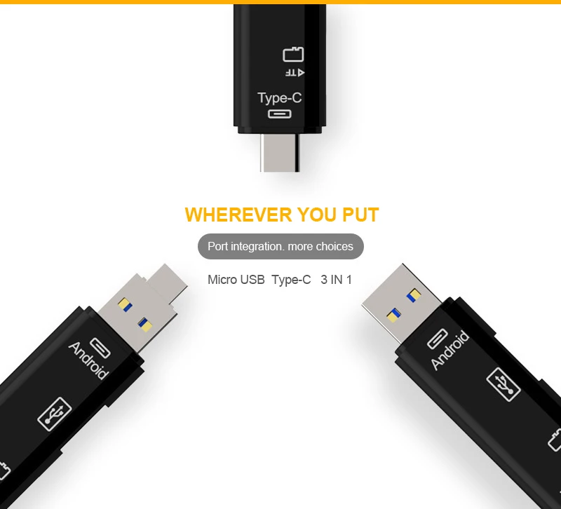 UTHAI C01 type C/MicroUSB/USB 3в1 OTG кард-ридер высокоскоростной Универсальный OTG TF/USB для Android Компьютерный адаптер расширения