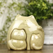 rural lovely ceramic lucky cat family home decor crafts room decoration porcelain animal figurine maneki neko wedding decoration