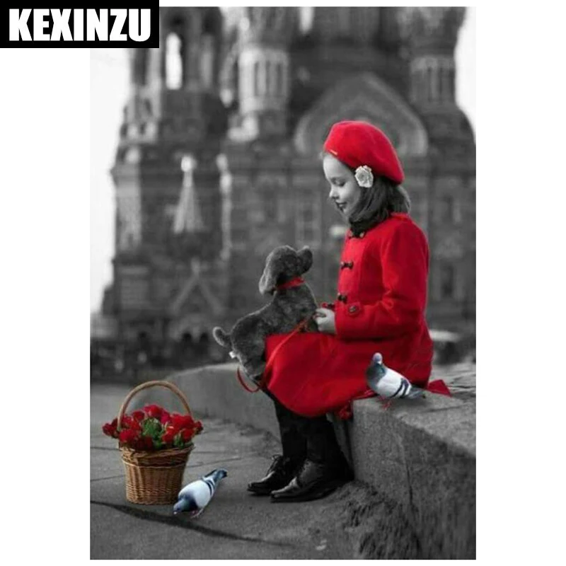 

5D DIY Diamond Painting "Red clothes girl and dog" Embroidery Full Square Diamond Cross Stitch Mosaic Painting Home Decor gift