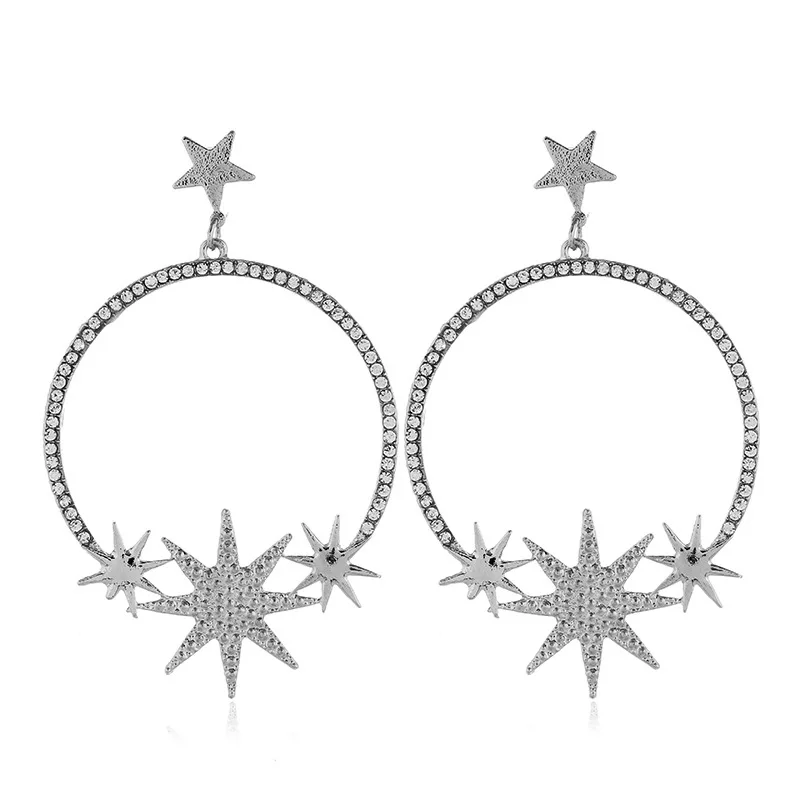 

Korean Crystal Shiny Star Moon Stud Earring For Woman New Luxury circle Earrings 2019 Fashion Jewelry Birthday Gift