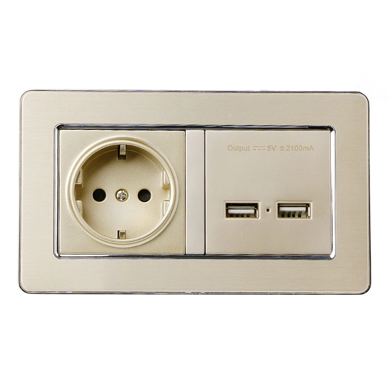 

Very Durable EU Standard Power Socket With Dual USB Charging Port Mobile 5V 2.1A Output