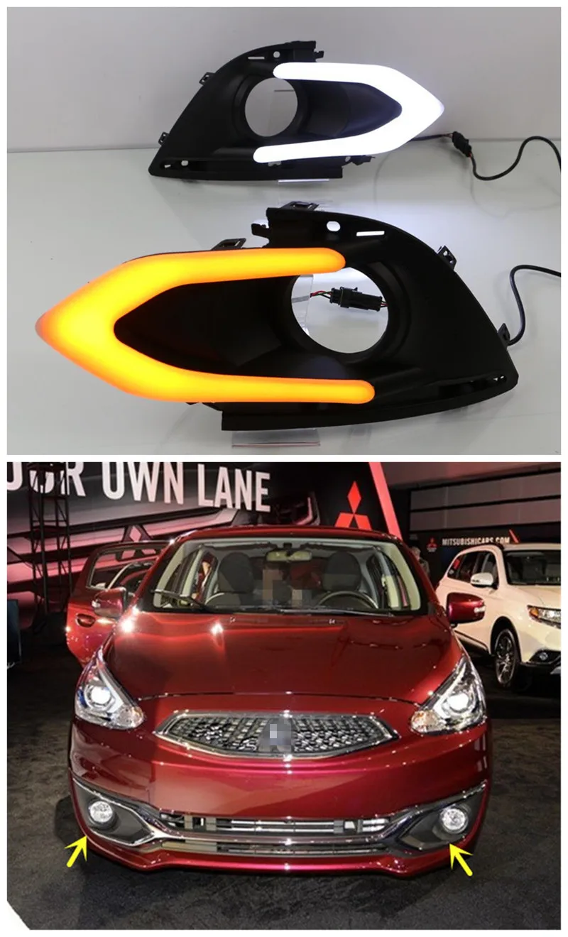 

Waterproof 12V LED Car Daylights DRL Daytime Running Light Fog Lamp Cover With Turn Signal Light For MITSUBISHI Mirage 2016 2017