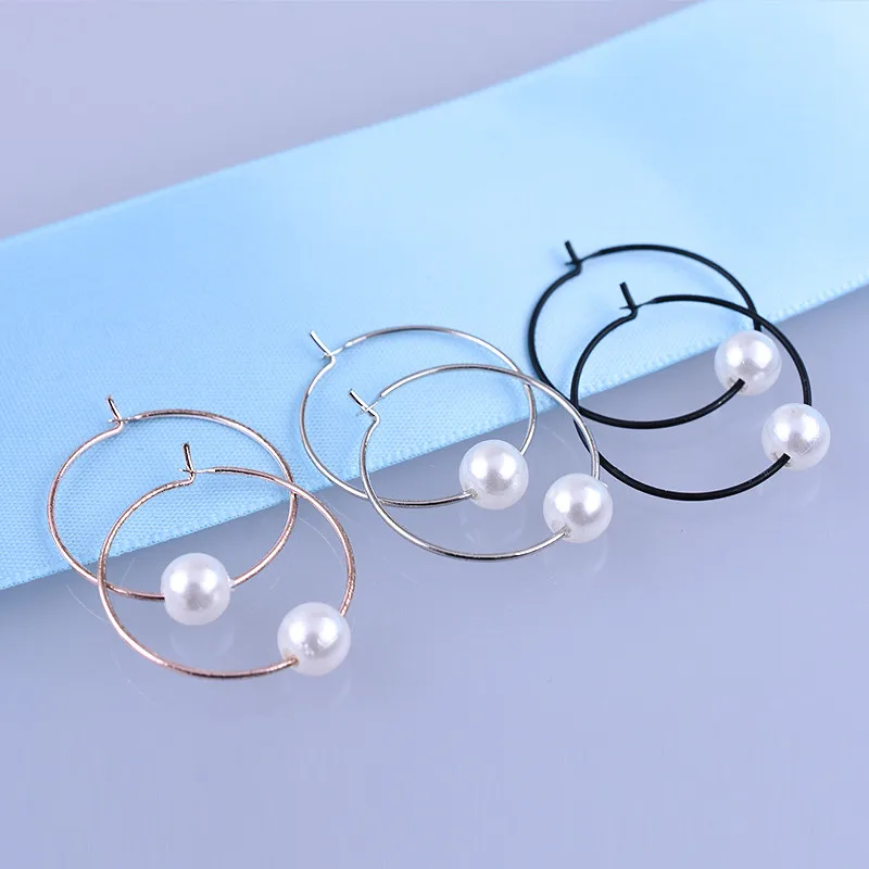 

Wholesale new fashion Sivler And Gold Color earring Jewelry Statement Stainless Steel Big Round pearl Earrings For Women