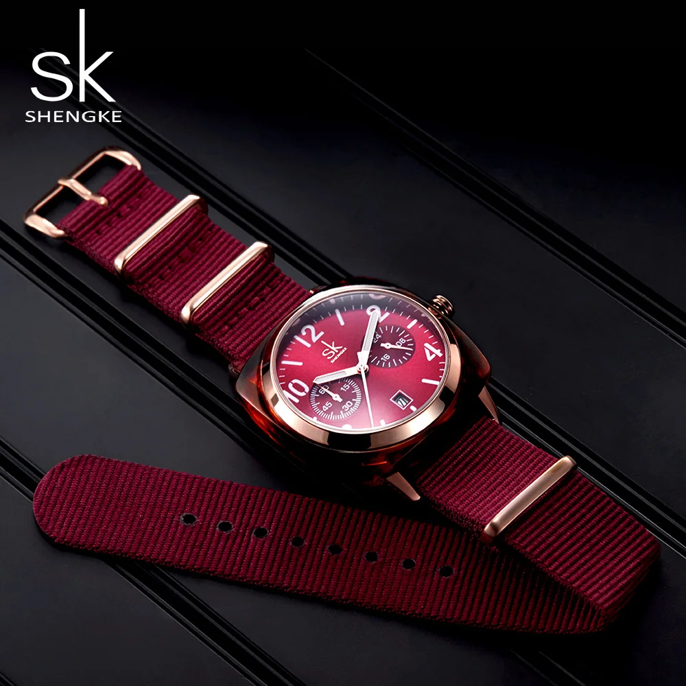 SHENGKE модные женские часы-браслет bayan kol saati SK женские футляр для наручных часов Роскошные Кварцевые часы из нейлона Relogio Feminino