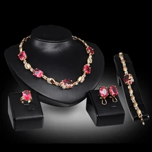 Women Elegant Gold Color Jewelry Sets Austrian Crystal Zircon Necklace Bracelet Earrings Ring Wedding Party Sets
