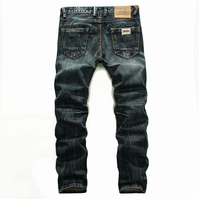 Vintage Men s Dark Jeans Mid Stripe Slim Straight Denim Pants Male high Quality Superably Brand 3