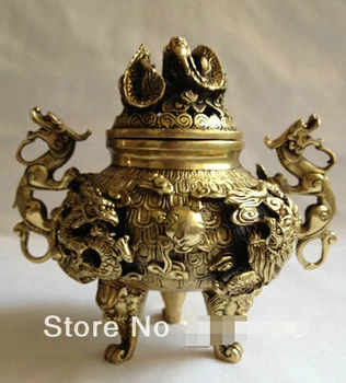 

0>13" Chinese Pure Bronze Feng Shui Dragon Winding Gourd Dragon Ball Lucky Statue