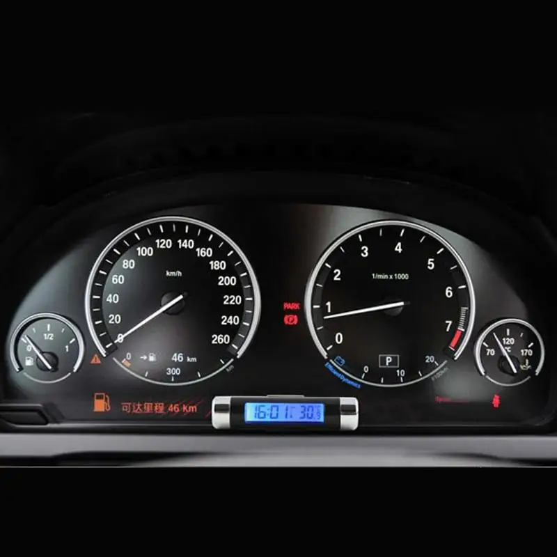 ЖК-дисплей мини портативные автомобильные часы синие задние освещенные Цифровые Автомобильные часы термометр кондиционер вентиляционные автоматические часы детали для отделки автомобиля
