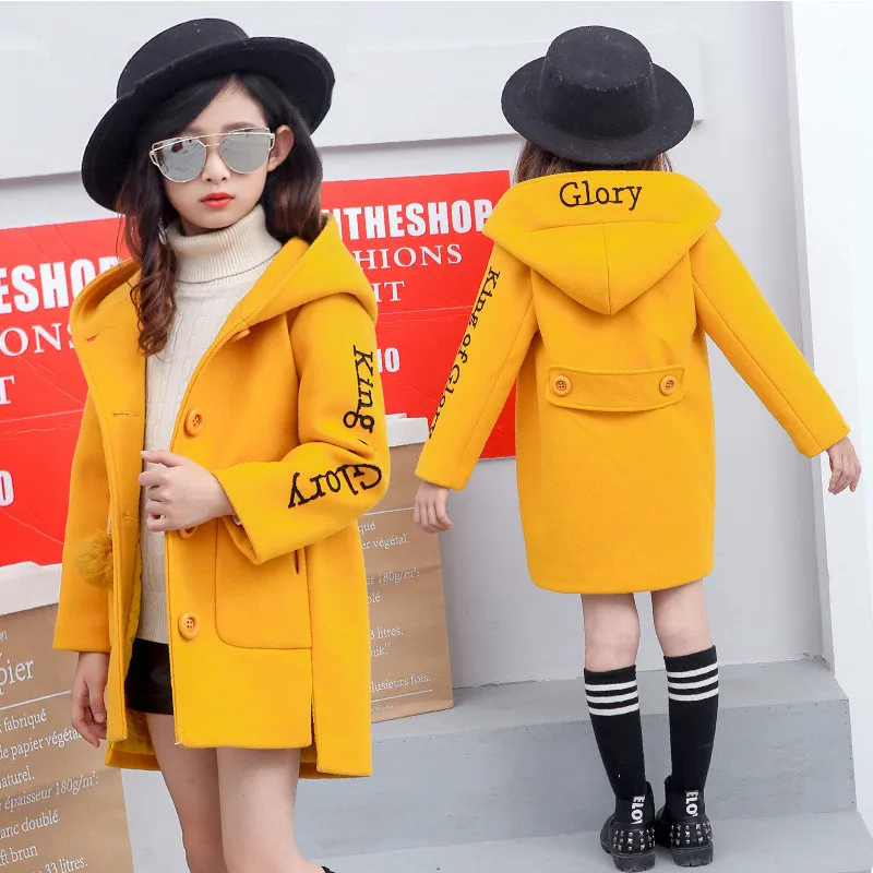 

3-12T Girl Woolen Coat 2018 Winter New Fashion Princess Single-breasted Wool & Blends Children Thickening Plus Cotton Outerwear