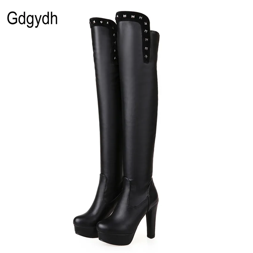 Gdgydh Fashion Rivets Platform Over The Knee Boots Soft Leather Long ...