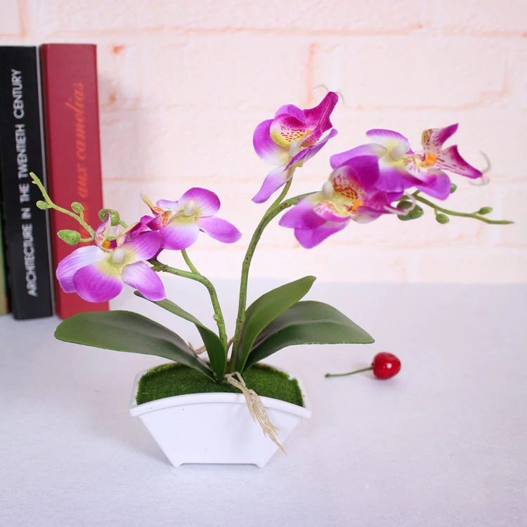 Искусственный цветок настоящий сенсорный латекс 2 ветки цветы орхидеи-бабочки с листьями Свадебные украшения моделирование с растительным принтом в виде листьев