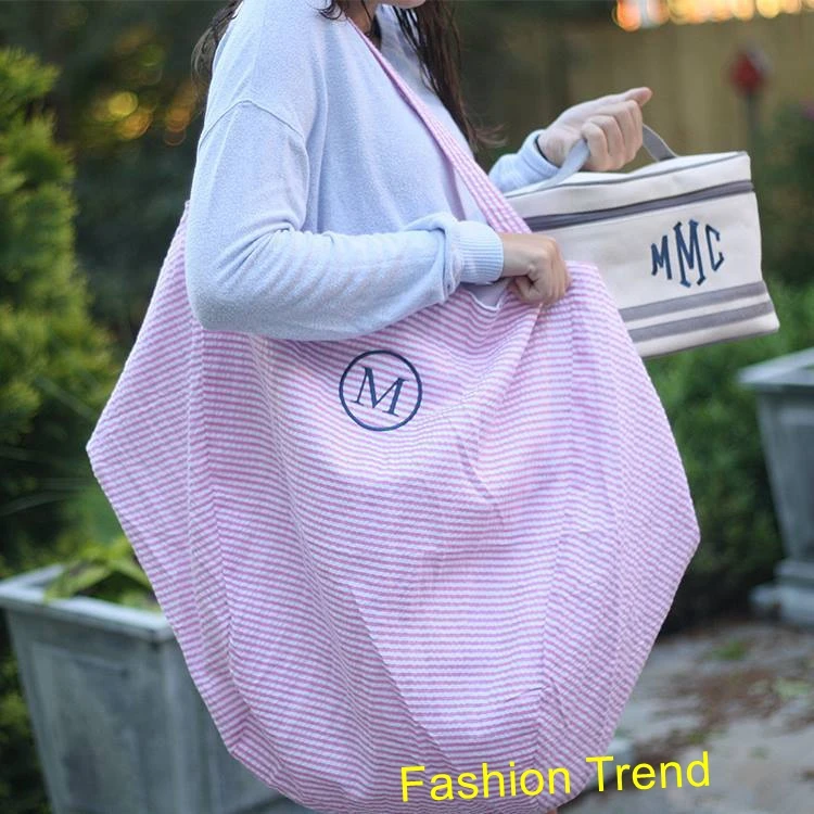 

10pcs/lot Personalized Oversize Seersucker Hobo Bags Beach Bag large good quality monogram seersucker hobo beach bag