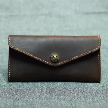 

2019 Hot top layer cowhide like envelope long wallet genuine leather unisex flip purse high quality casual clutch bag