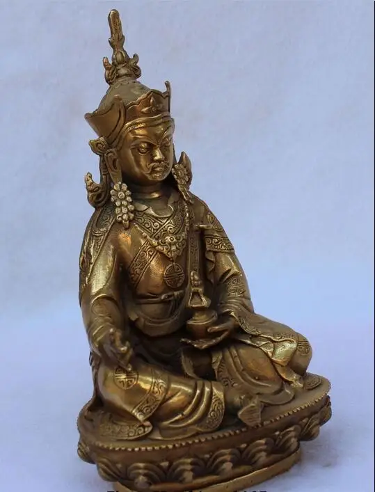 Tibet Buddhism Bronze Gilt Seat Lotus Guru Rinpoche Padmasambhava Buddha Statue