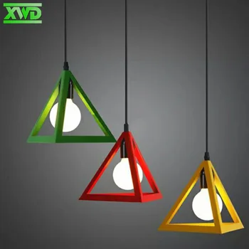 

Vintage Retro Pendant Lamp LED Pendant Lamp Metal Cube Cage Lampshade Lighting Hanging Green Red Yellow White Light Fixture