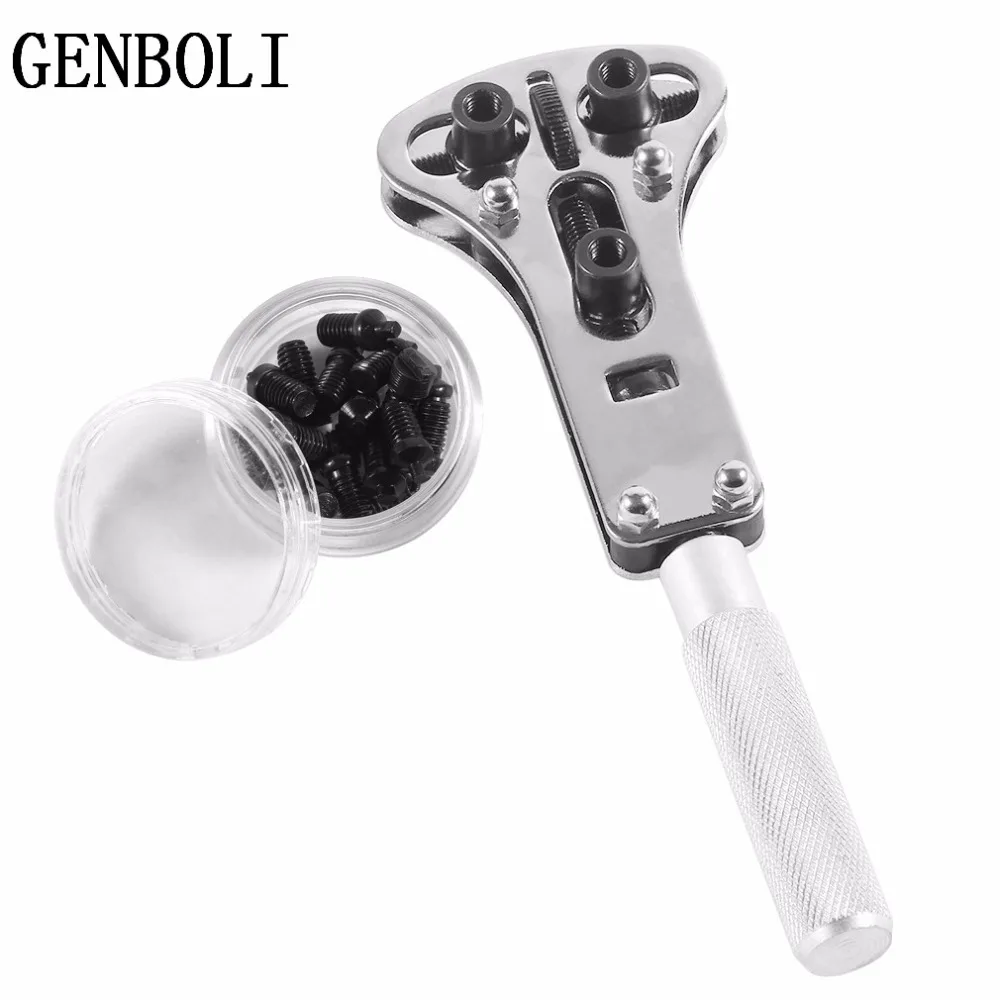 

GENBOLI Steel Watch Back Case Opener Repair Tool Adjustable Screw Back Remover Waterproof Wrench Set With 18 Pins Replaceable