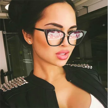 

2018 Eyeglasses Cat Eye glasses women frame Fashion Brands Clear Lens Temples for glasses retro metal Optical Frames Speactacles