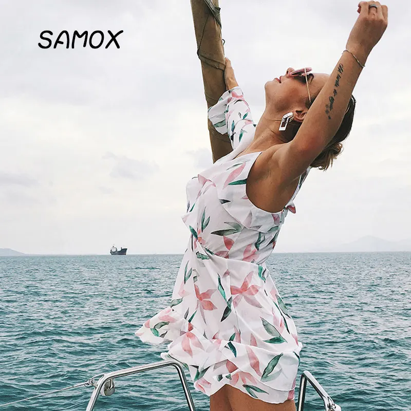 JSMY 2019 New Summer Fashion Women Ruffle Printed Chiffon Irregular Dress JSMY 2019 New Summer Fashion Women Ruffle Printed Chiffon Irregular Dress