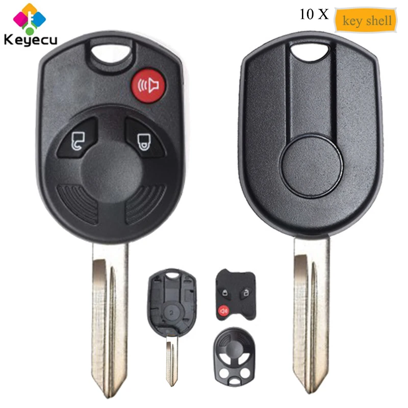 

KEYECU 10PCS Remote Car Key Shell Case With 3 Buttons - FOB for Ford Escape Fiesta Transit Taurus Connect 2011-2016 OUCD60022
