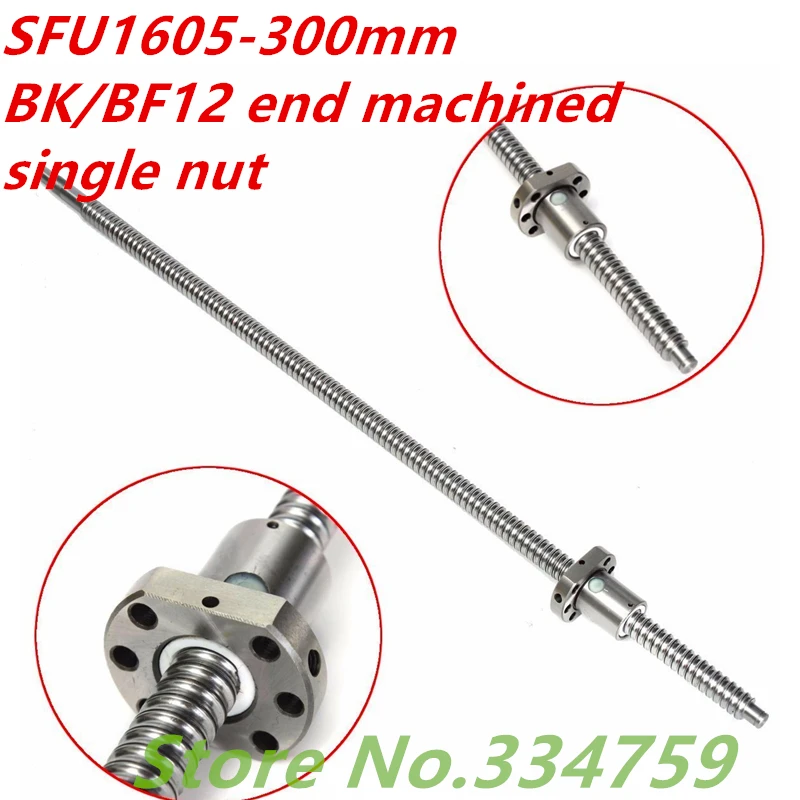 

SFU1605 300mm Ball Screw Rolled C7 ballscrew SFU1605 L 300mm with one 1605 flange single ball nut BK/BF12 machined for CNC parts