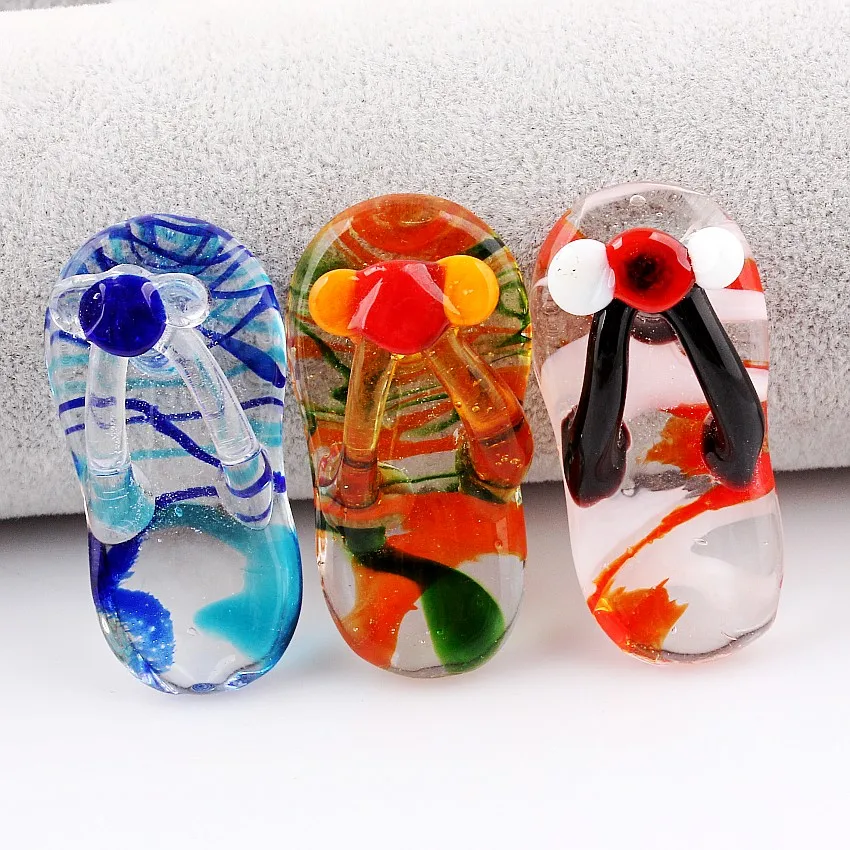 Qianbei ручной работы техника Murano стеклянный микс Цвет обувь для красоты кулон, ожерелье ; 6 шт./партия