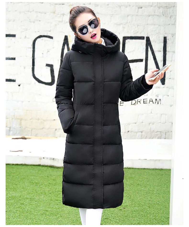 Зимний длинный пуховик женское пальто Тонкий был тонкий большой размер с капюшоном толстый теплый