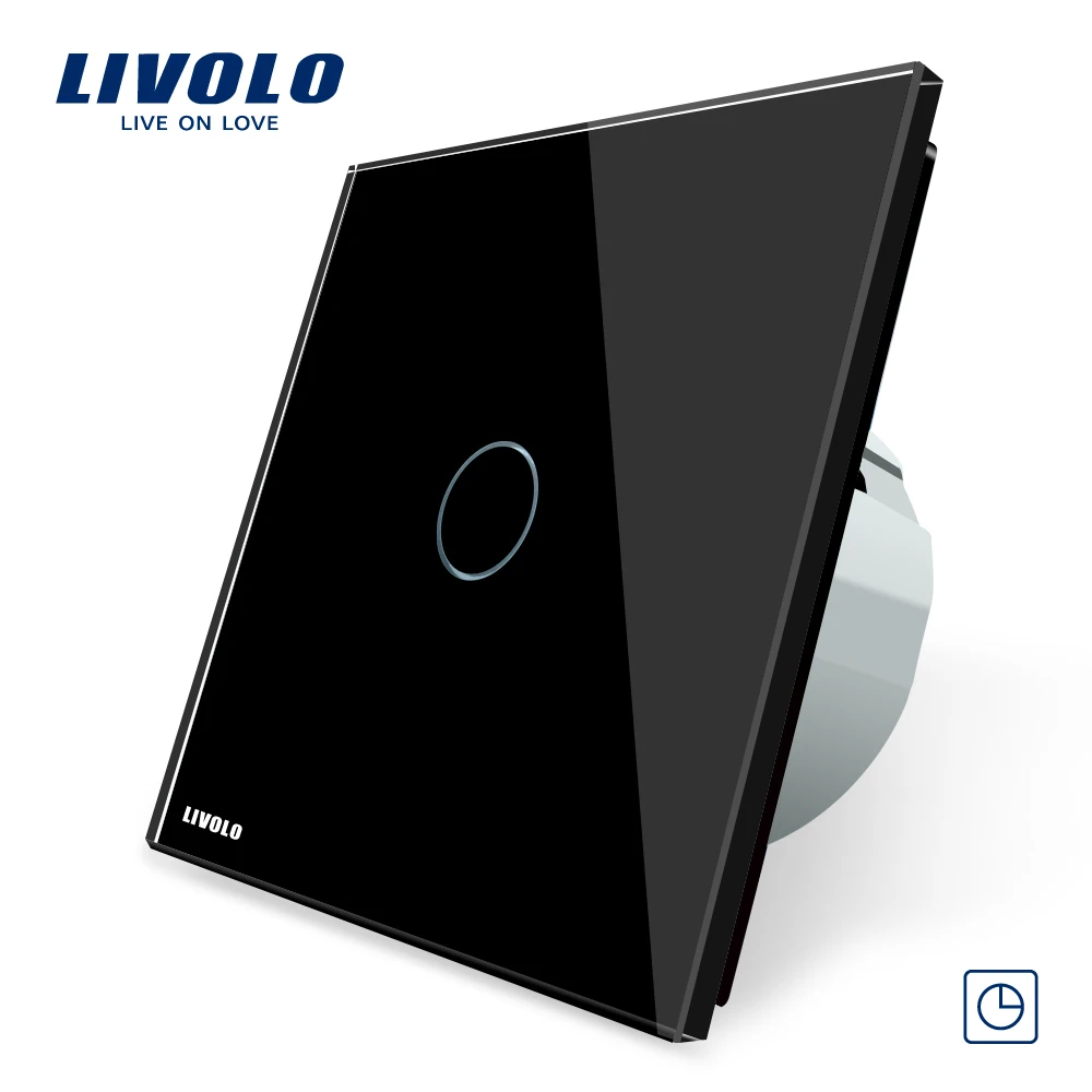 Livolo ЕС стандартный таймер(30 с задержкой), AC 220~ 250 В, 3 цвета стеклянная панель, светильник сенсорный выключатель+ светодиодный индикатор, C701T-1/2/3/5 - Цвет: Black