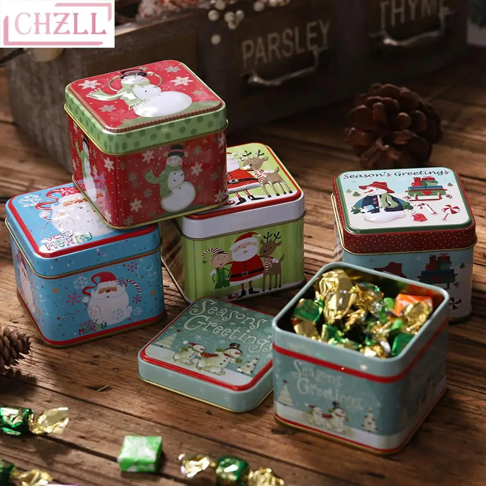 

CHZLL 1Pcs Cartoon Metal Christmas Gift Box Products Christmas home decoration Noel 2019 Navidad Snowman Party decor for home