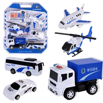 

5pcs mixed city police series toy police toy car helicopter aircraft bus combination model children's gift