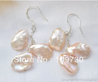 

Bridal jewelry free shipping hot sell PINK lamina KESHI REBORN PEARL DANGLE EARRING 925SILVER