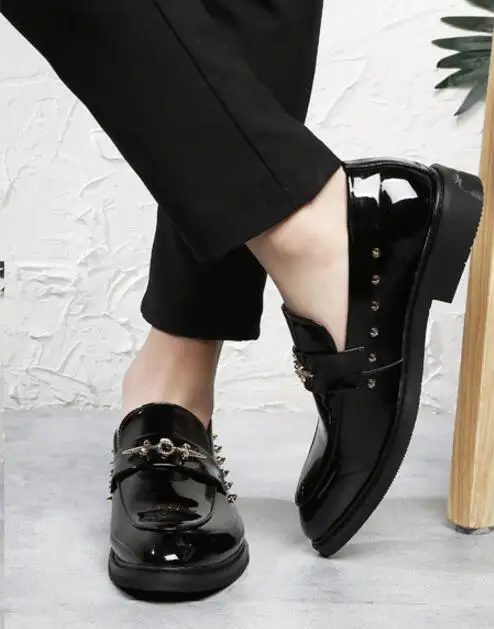 Pic Occasionnels Boucle En Personnalisé Slip Chaussures Bout Simples Weding De Mode Verni Cuir on Rivets Hommes As Pointu PTT8qwUg