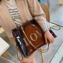 ETAILL Large Transparent PVC Handbag Beach Shoulder Bag Hot Sale Jelly Color Plastic Clear Composite Bag Large Shopping Bag mixtx 2018 transparent pvc handbag beach shoulder bag women new trend tote hot sale jelly color plastic clear bag large capacity
