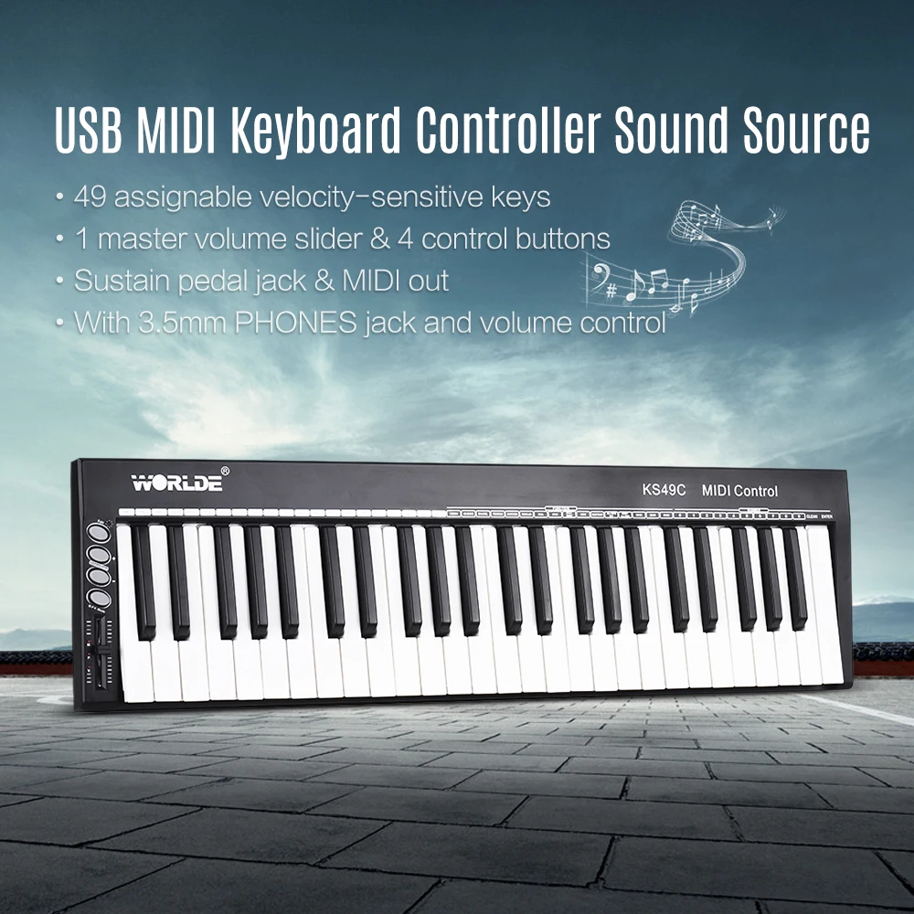 Высокое качество выбор KS49C 49-ключ USB MIDI контроллер клавиатуры с 6,35 мм гнездо для педали MIDI - Цвет: With Sound Source