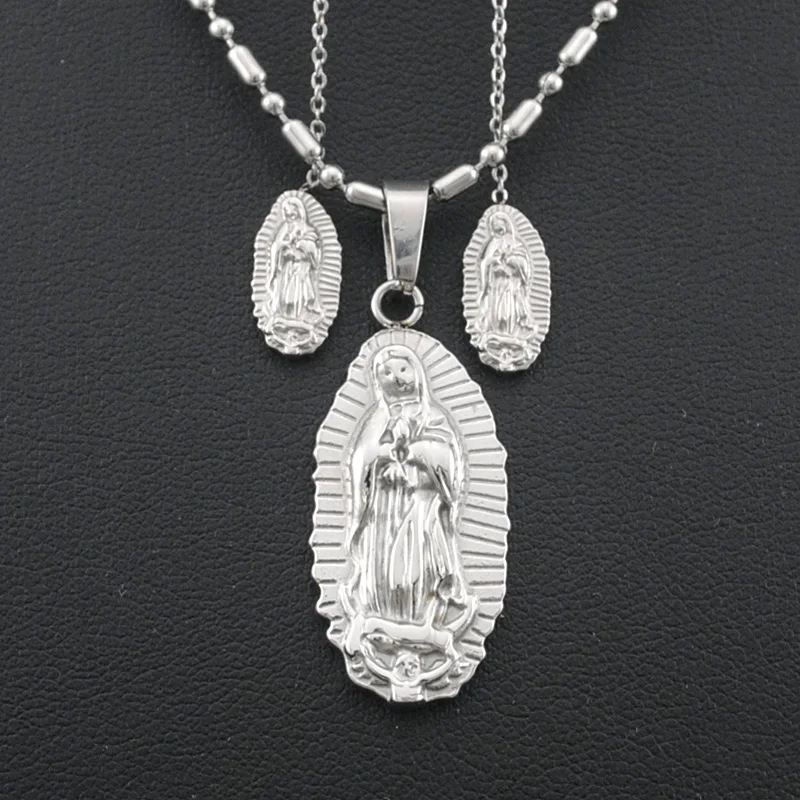 ATGO Classic Virgin Mary Pendant Necklace Earring Set For Women High