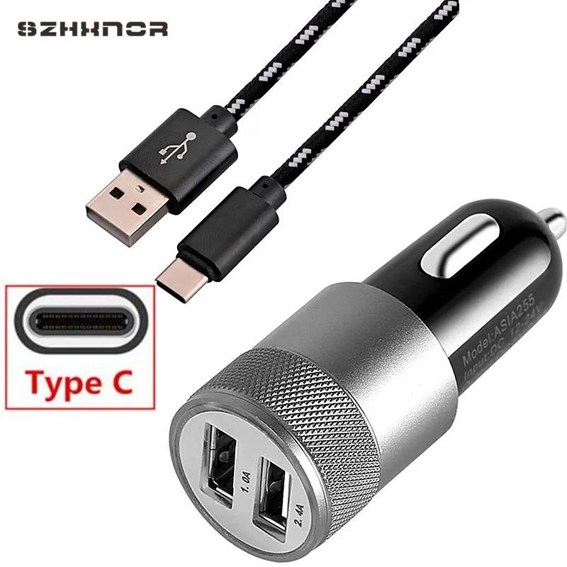 Светодиодное автомобильное зарядное устройство с 2 портами USB type C для samsung Galaxy s8 S9