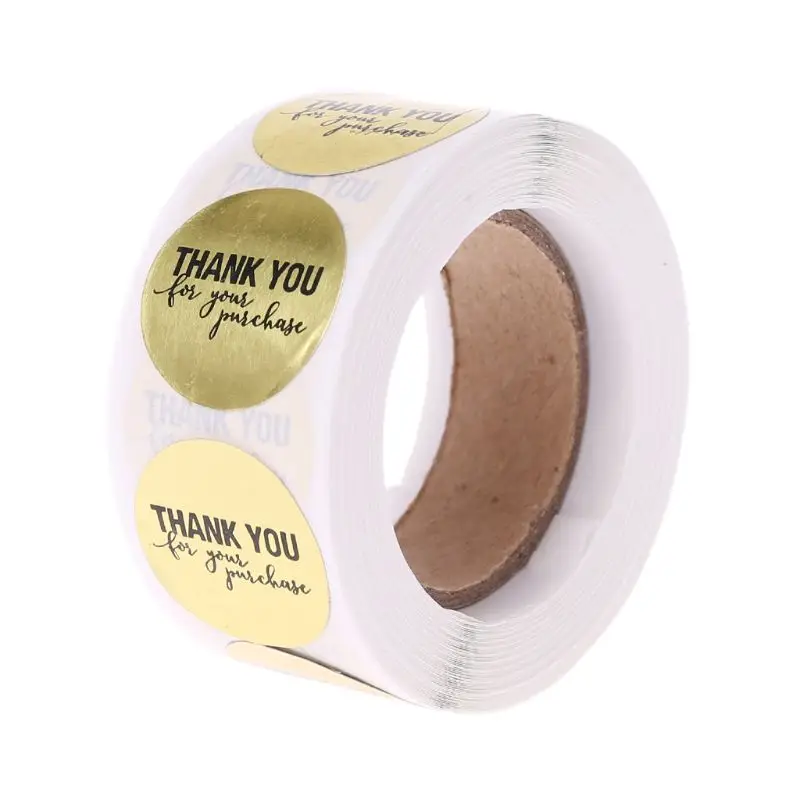 

500Pcs Golden Thank you Adhesive Labels Stickers Sealing Package Tag Gift Baking Scrapbook Wedding Party Favors 1 Inch on a Roll