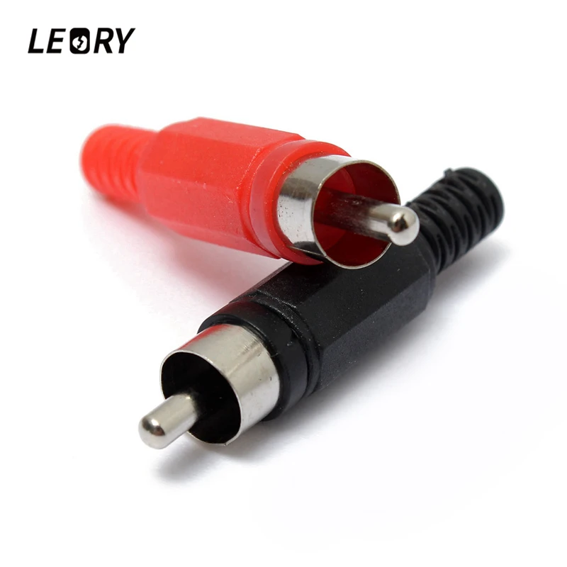 Leory 4 шт. rca jack разъем припоя аудио-видео Подключите Пластик ручкой мужской черный красный аудио Вилки промышленных Инструменты - изображение