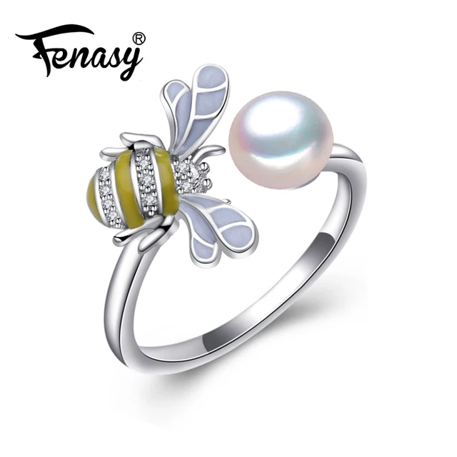 FENASY female ringPearl Adjustable Animal Rings White Pearl Solid 925 Sterling S FENASY female ringPearl Adjustable Animal Rings White Pearl Solid 925 Sterling S