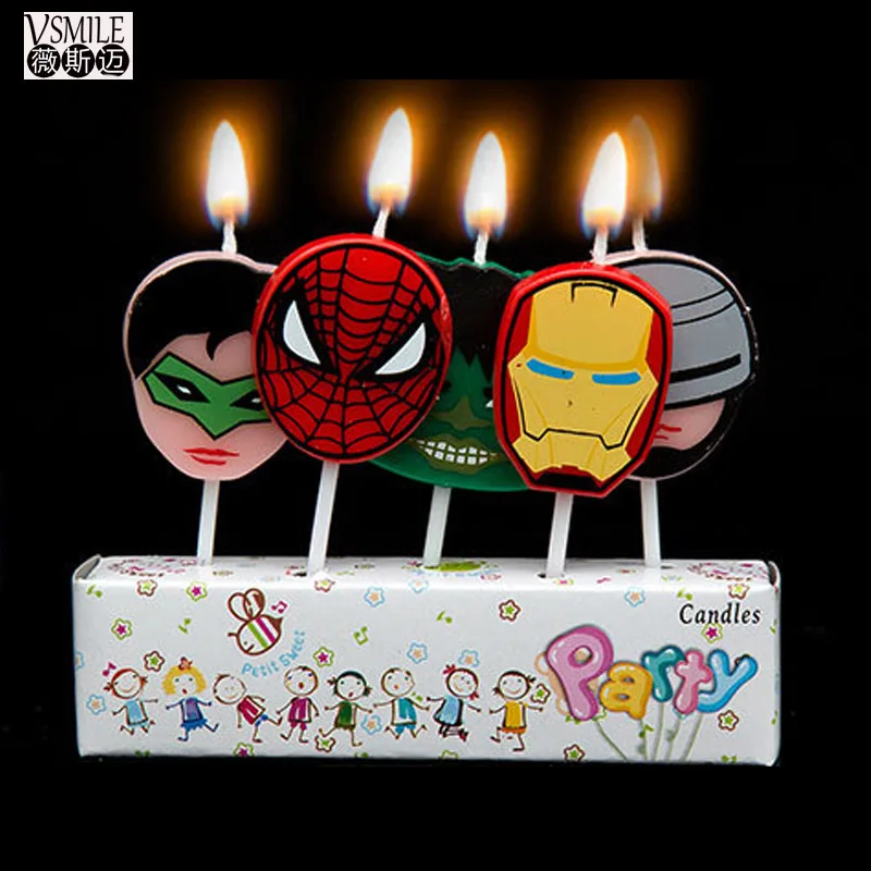

5pcs/set Cool Hero Iron Man Hulk Art Smokeless Candle for boy girl Birthday Party Supplies Cupcake Toppers