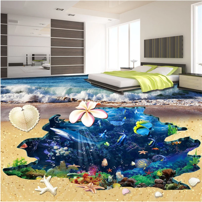 

beibehang Spraying starfish shell underwater world 3D flooring three - dimensional painting custom floor painting