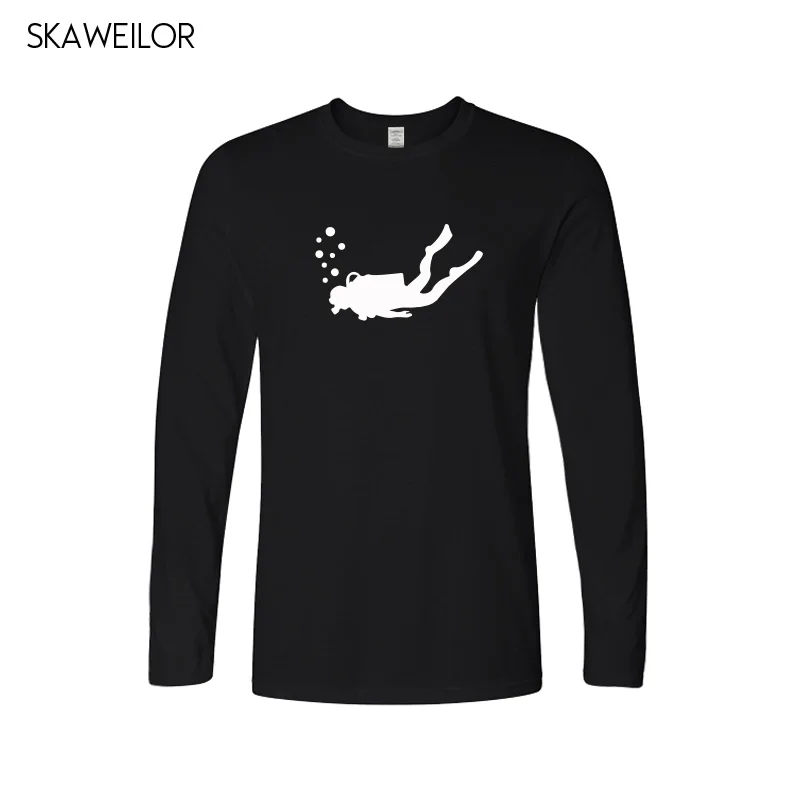 Scuba Diver Dive Down Flag Dive Funny T shirt Men 2018 New Casual Long