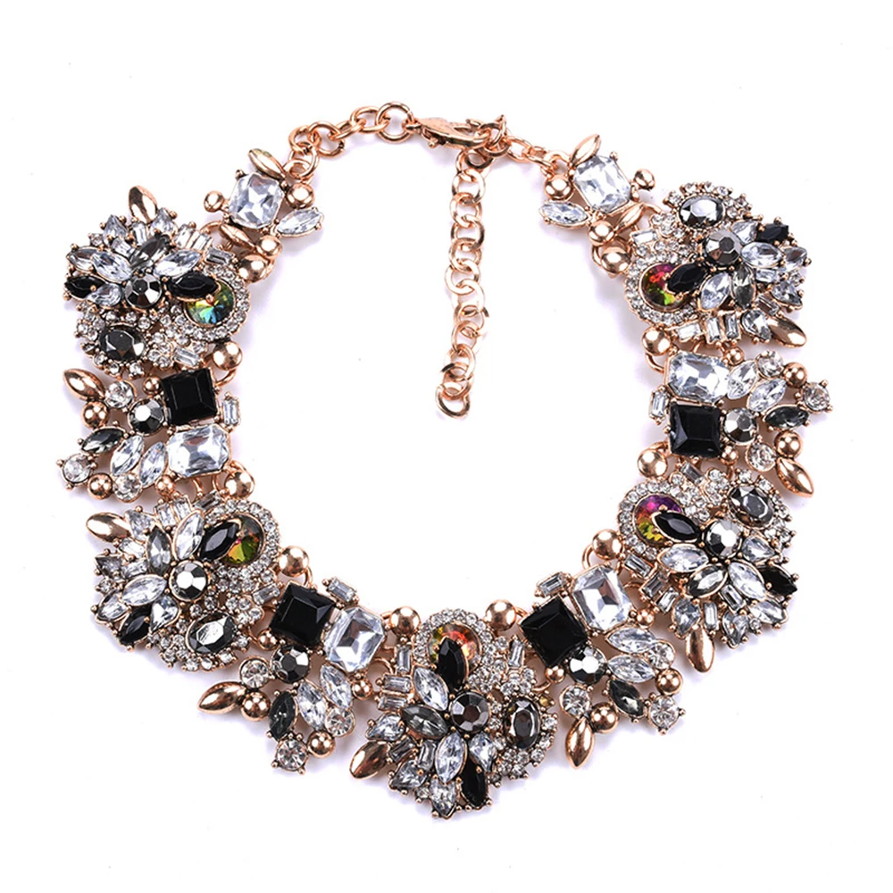 Women Fashion Charm Crystal Flower Bib Chain Choker Pendant Necklace Gift Acc