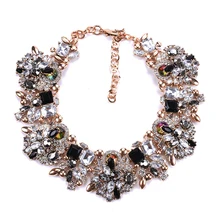 Fatpig Charm Rhinestone Flowers Necklaces Women Fashion Crystal Jewelry Choker Statement Bib Collar Necklace 2018 vintage bib rhinestone crystal statement choker necklace for women