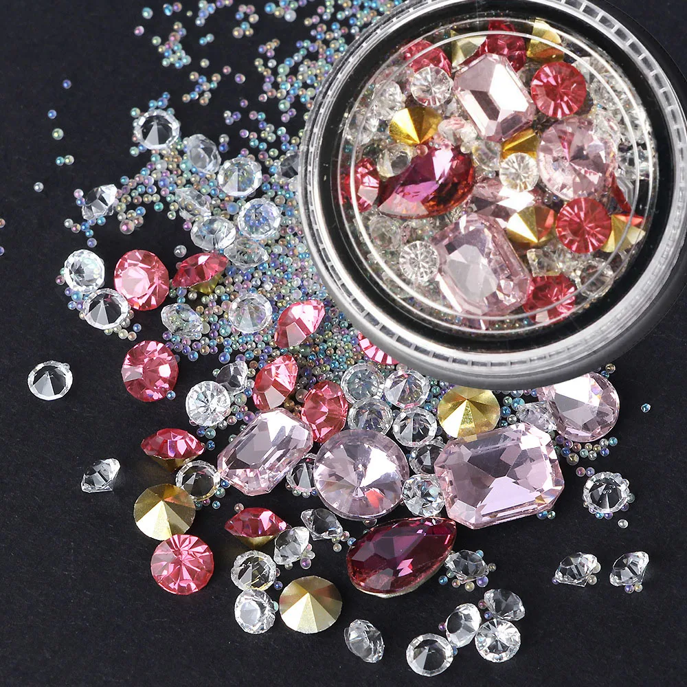 

Rose red diamond nail art decorations crystal AB Rhinestone nail jewelry mini pearls DIY 3D nail charms accessories BZ035