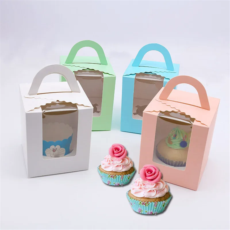 1000pcs/lot 1 cupcake boxes with window with handle marklon boxin Gift