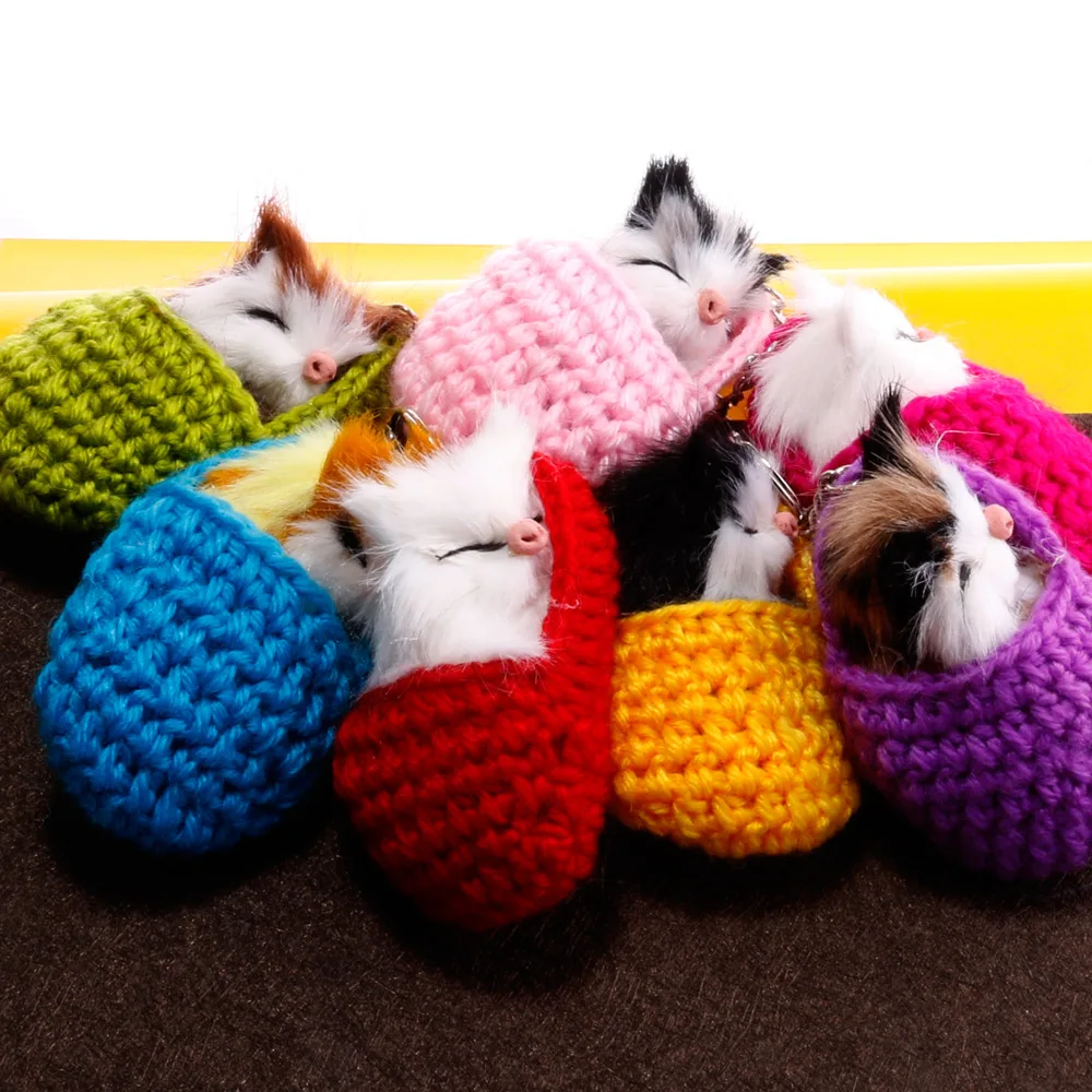 Мини Kawaii Плюшевые настоящие спящие кошки мех мягкие игрушки для ключей милые модные детские куклы помпон пушистый Шарм для девочек подарок для женщин