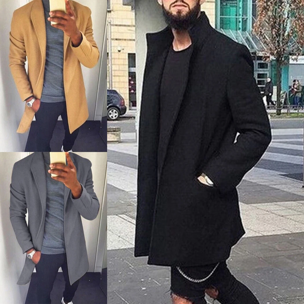 2018 hombres de Trench Coat Windbreaker Otoño Invierno Caliente solapa abrigos Cardigan moda masculina sólido chaqueta delgada Outwear 3XL|Zanja| AliExpress